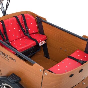 Set cuscini per cargo bike Babboe Curve. Fantasia rosso pois.